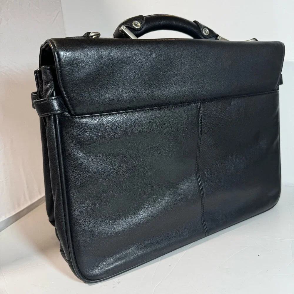 Frye Leather Briefcase Messenger Bag Black Laptop Corporate Quiet Luxury Unisex